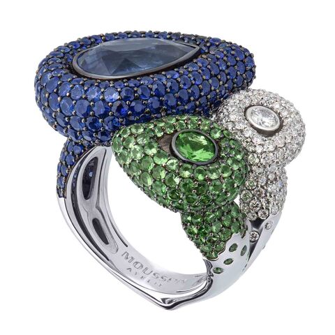 Кольцо с Сапфиром, Цаворитами и Бриллиантами, R0292-0/1