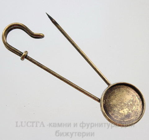 Основа для броши с сеттингом для кабошона 16 мм (цвет - античная бронза) 63,4х13,8 мм