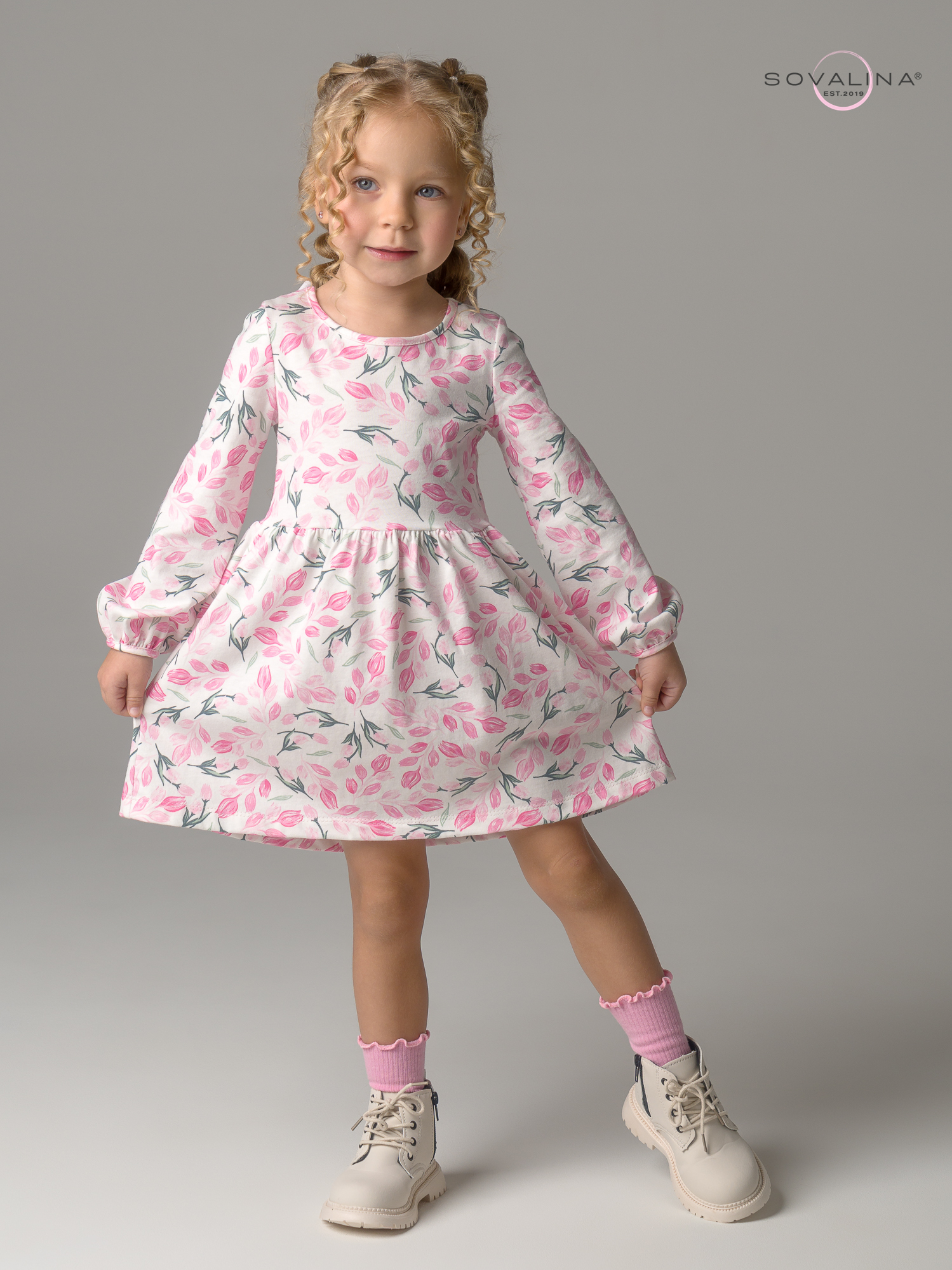 Платье Моана розовые тюльпанчики