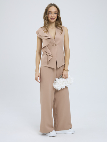 Костюм нарядный двойка брючный с жилеткой бежевый