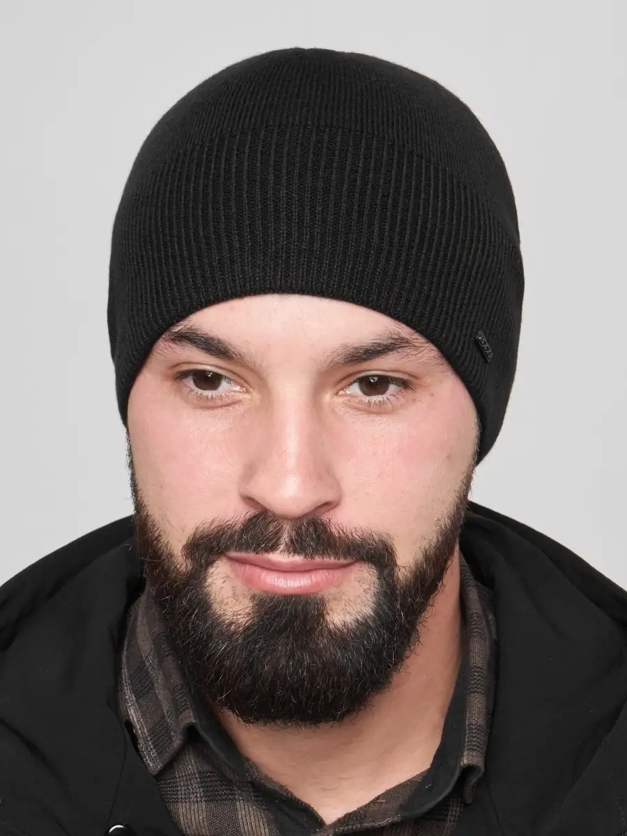 Шапка вязаная мужская зимняя шерстяная без отворота черная синяя, головные уборы зимние мужские