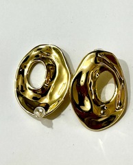 Серьги- дутые овальные в стилистике CELINE цвет серебро/золото