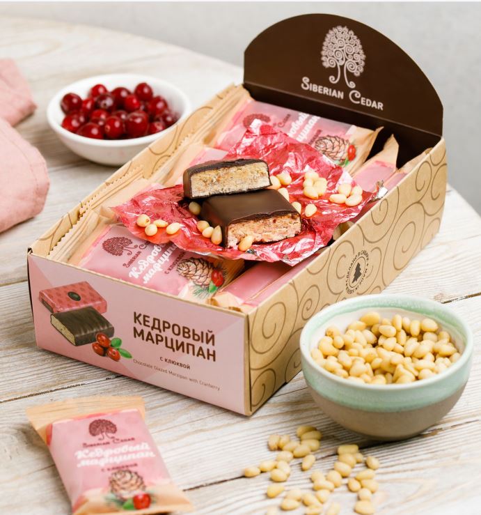 Конфеты Марципан кедровый с клюквой батончик Сибирский Кедр 40 г