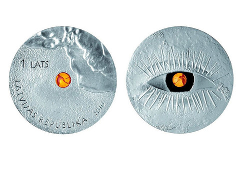 1 лат. Янтарь Янтарная монета. Латвия 2010 год Proof