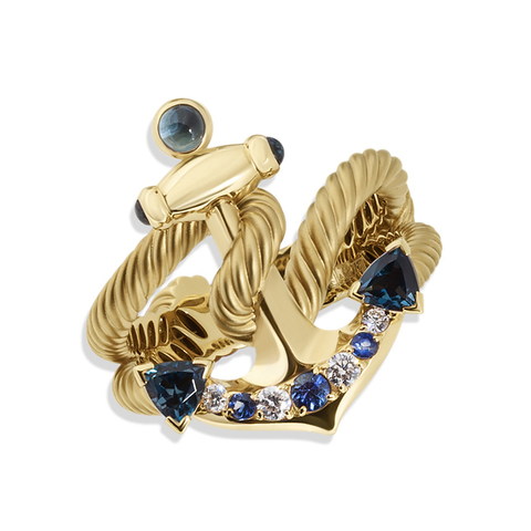 Кольцо Якорь с Турмалинами, Топазами, Сапфирами и Бриллиантами, R0296-0/1