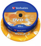 Оптический диск Verbatim DVD-R 4.7GB 16X AZO Matt Silver, Spindle, 25 шт