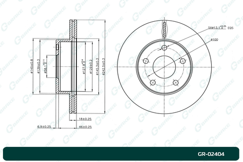 Диск тормозной вентилируемый G-brake  GR-02404