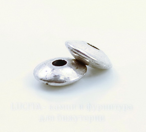 Бусина металлическая - рондель гладкая 6х2 мм (цвет - античное серебро), 10 штук
