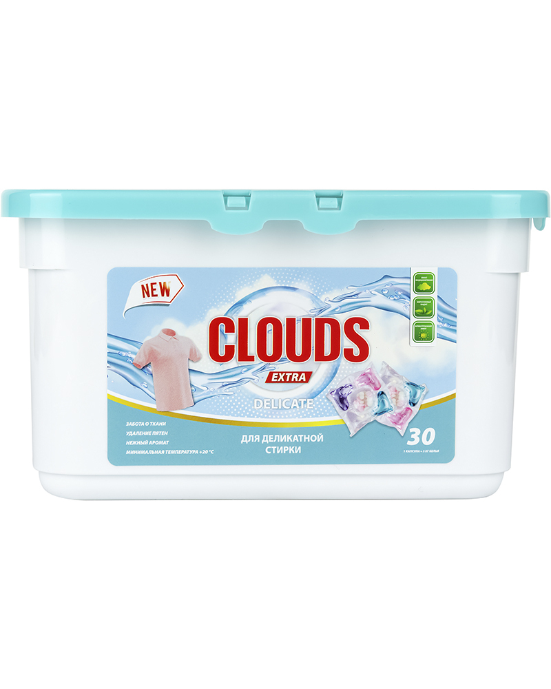 CLOUDS Delicate Капсулы для деликатной стирки Нежный шёлк (8,5 г х 30), 255 гр. - 6 уп.