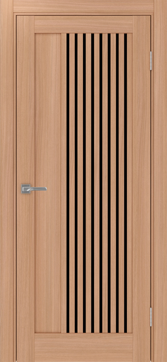 Дверь межкомнатная Оптима Порте Турин 544.12, цвет темный ясень, экошпон, стекло лакобель черное