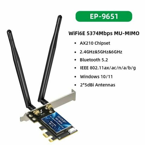 PCI Express адаптер EDUP 5374 Wi-Fi 2,4G/5G/6 ГГц 802.11AX Bluetooth 5.3 WiFi 6E Intel AX210 PCIe