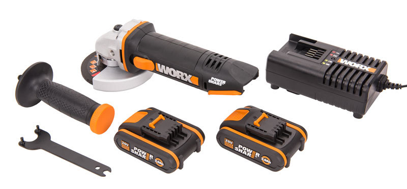 Угловая шлифмашина аккумуляторная WORX WX800, 20В, 115 мм, 2*2,0Ач, кейс