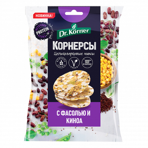 Dr. Korner Чипсы ц/з кукурузно-рисовые с горошком, фасолью и киноа 50гр