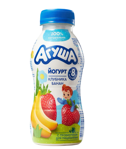 Йогурт Агуша питьев 2,7% клубника-банан 180г бут, шт