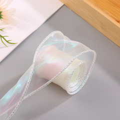 Лента органза с волнистым краем (4см*9,14м), Хамелеон, Бежевый/Кремовый жемчуг