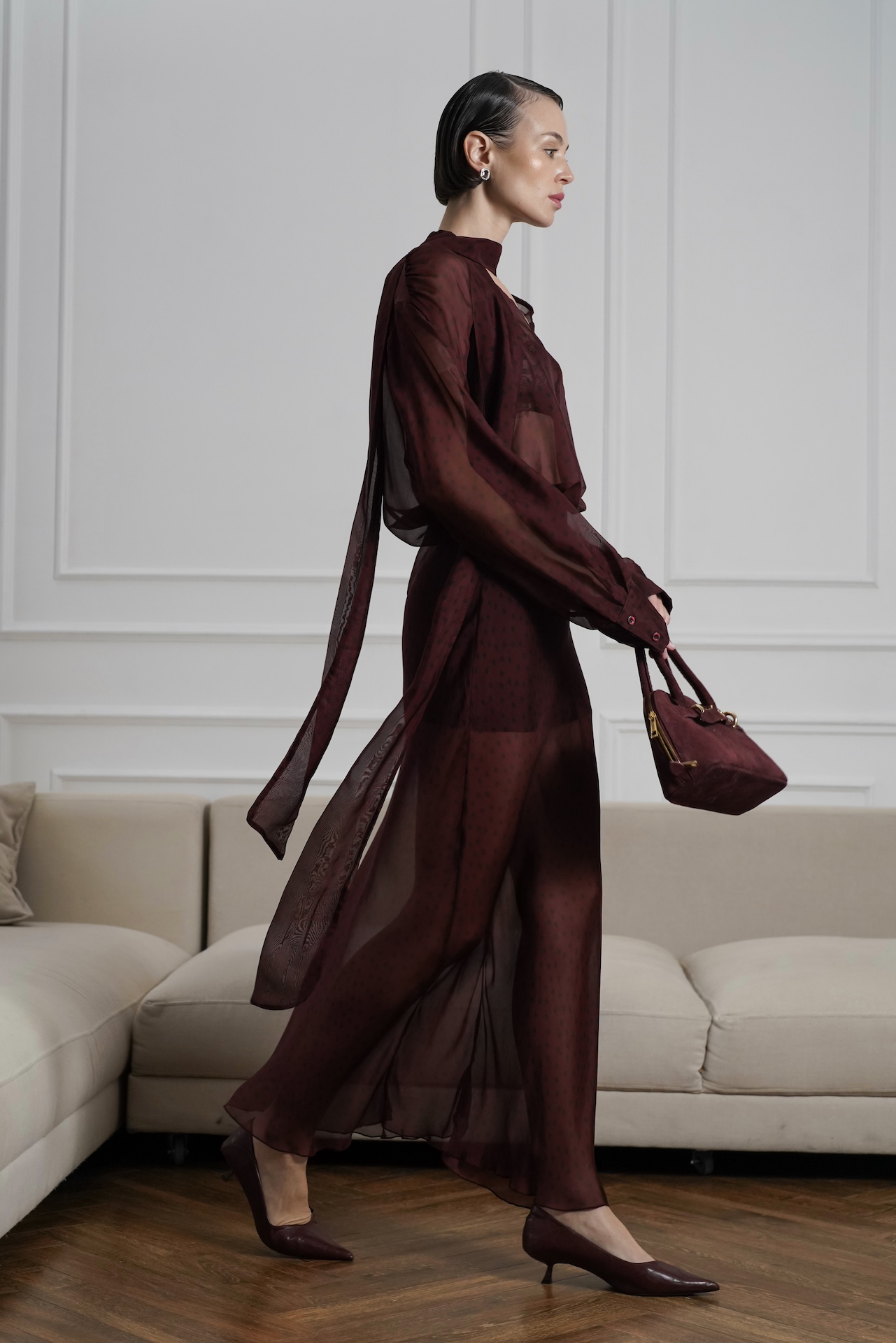 Юбка из шелка и вискозы в горошек