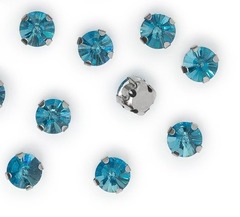 Стразы пришивные стекло в оправе, d 6 мм, голубой