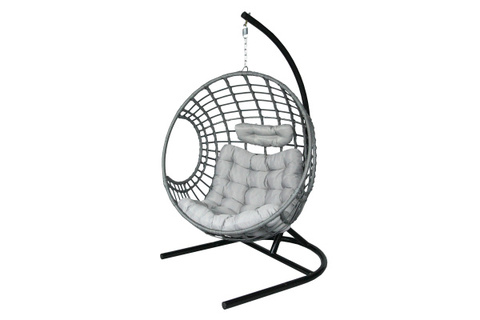 Кресло подвесное Garden Story Лондон (стойка+основание.черн.,корзн.серая.,подуш.серая, 3 уп. (Б))