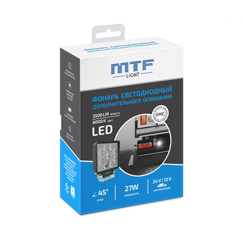 Фонарь светодиодный MTF Light PL27K6S дополнительного освещения 12-60В, 3500лм, 6000К, квадратный