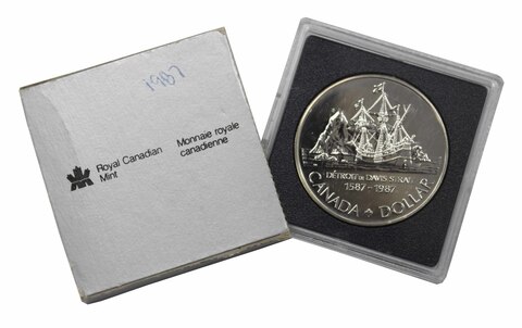 1 доллар. 400 лет открытию пролива Дейвиса. Канада. Серебро. 1987 год. BrUNC