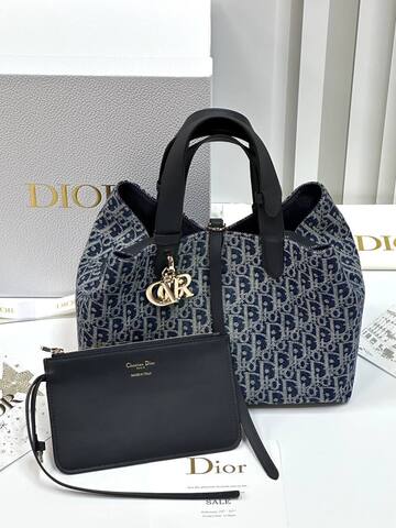 Сумка Dior Toujours Жаккард Denim Dior Oblique синего цвета