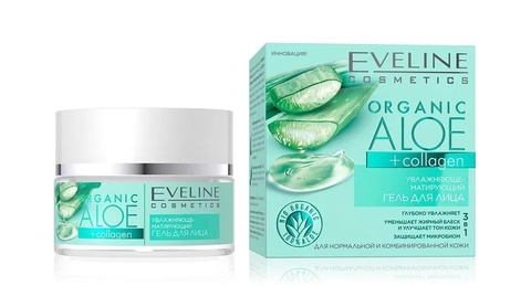 EVELINE ORGANIC ALOE+COLLAGEN Гель для лица Увлажняюще-матирующий для норм/комбинир кожи, 50м