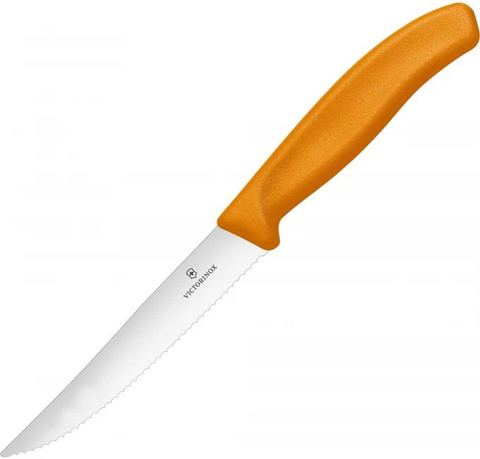 Нож Victorinox для стейков и пиццы, 12 см волнистое, оранжевый
