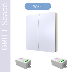Умный беспроводной выключатель GRITT Space 2кл. белый комплект: 1 выкл. IP67, 2 реле 1000Вт 433 + WiFi с управлением со смартфона, S181220WWF