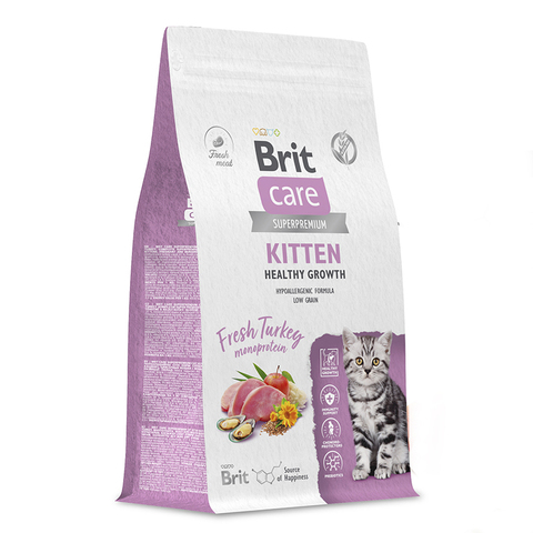 Сухой корм Brit Care Cat Kitten Healthy Growth с индейкой для котят 1,5кг беременных,кормящих кошек