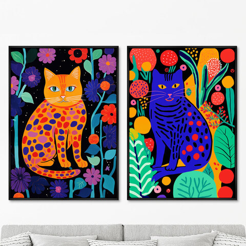 ArtNoMore - Набор из 2-х репродукций картин на холсте Kitties in flowers, 2024г.