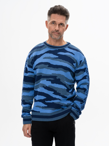 Свитер «Камуфляжный шторм» синего цвета, без ворота