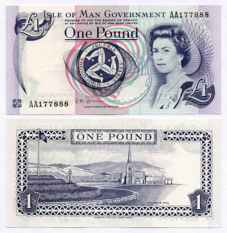 Банкнота Остров Мэн 1 фунт 2009 год АA177888. UNC