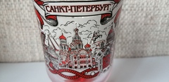 Кружка для глинтвейна с видами Петербурга, цветная ножка, печать с красным цветом