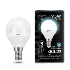 Лампа Gauss Led Шар E14 9,5W 950lm 4100K 105101210