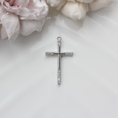 Подвеска Крестик с фианитами 35*20 мм, родий, П797