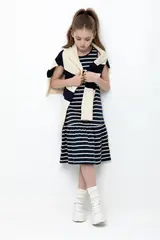 сарафан  для девочки  КР 5803/индиго,полоска к396