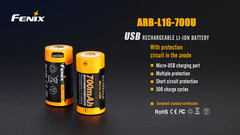 Аккумулятор RCR123 / 16340 LI-ION Fenix 3.6V, 700mAh + micro USB port