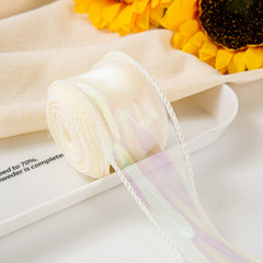 Лента органза с волнистым краем (4см*9,14м), Хамелеон, Бежевый/Кремовый жемчуг