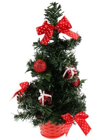 Елка декоративная 30 см с красными украшениями
