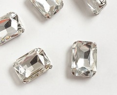 Стразы пришивные стекло в оправе "Прямоугольник", р. 18х13 мм, серебро