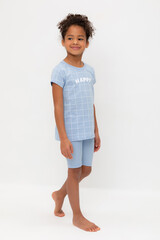 пижама  для девочки  К 1643/небесно-голубой,двойная клетка