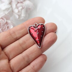 Подвеска Сердце с красной эмалью, 34*23 мм, родий, П944