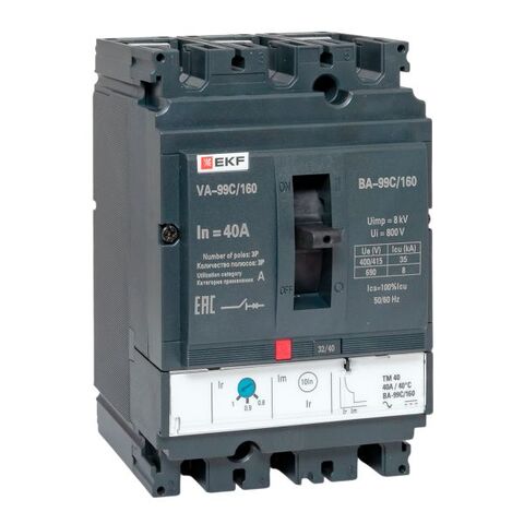 Выключатель автоматический в литом корпусе ВА-99C 160/40А 3P 35кА с термомагнитным расцепителем EKF