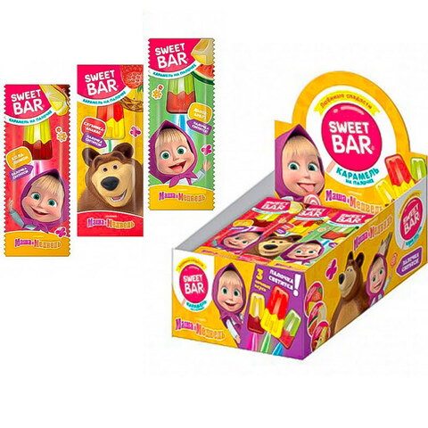 МАША И МЕДВЕДЬ SWEET BAR Карамель на светящейся палочке в форме мороженого 1кор*24бл*24шт, 10гр