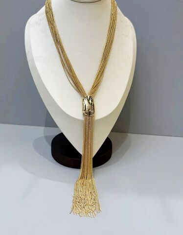 83155 - Колье фасольки длинное с подвесками в позолоте