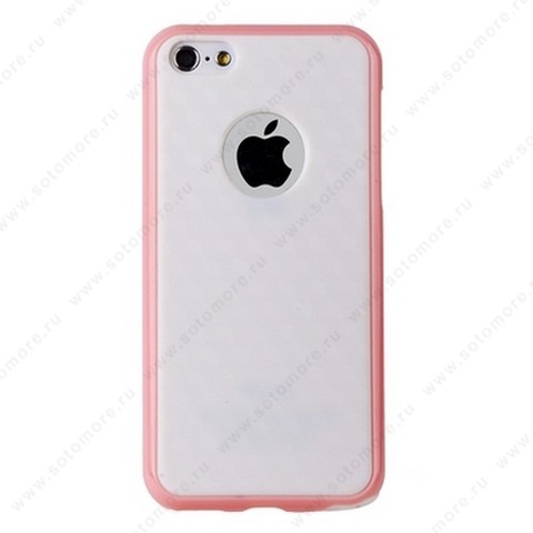 Накладка карбоновая для iPhone 5C с отверстием под яблоко белая с розовым кантом