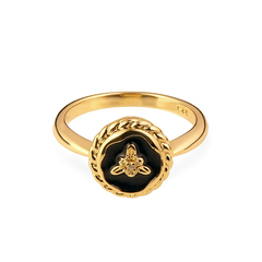 Латунное кольцо "Трилистник с чёрной эмалью" gold