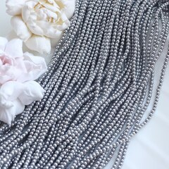 Гематин гематит, круглые бусины, 3 мм, серебро, 1 нить, ГМ041