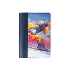 Обложка на паспорт комбинированная "Цветной лыжник", синяя