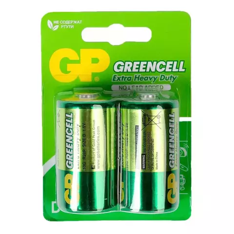 Батарейка солевая GP Greencell Extra Heavy Duty R20-2BL